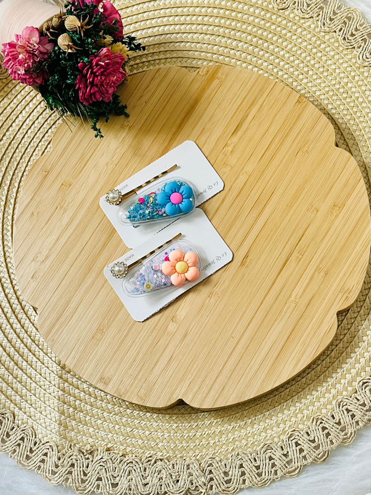 54 - Duo barrettes bleu saumon