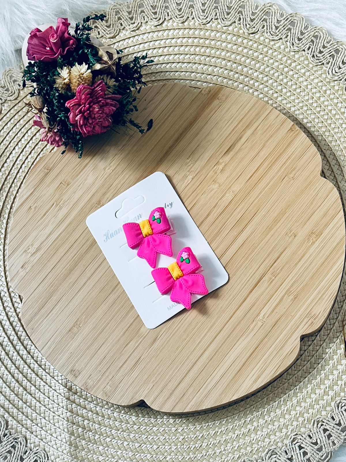 88 - Duo barrettes noeud fuchsia