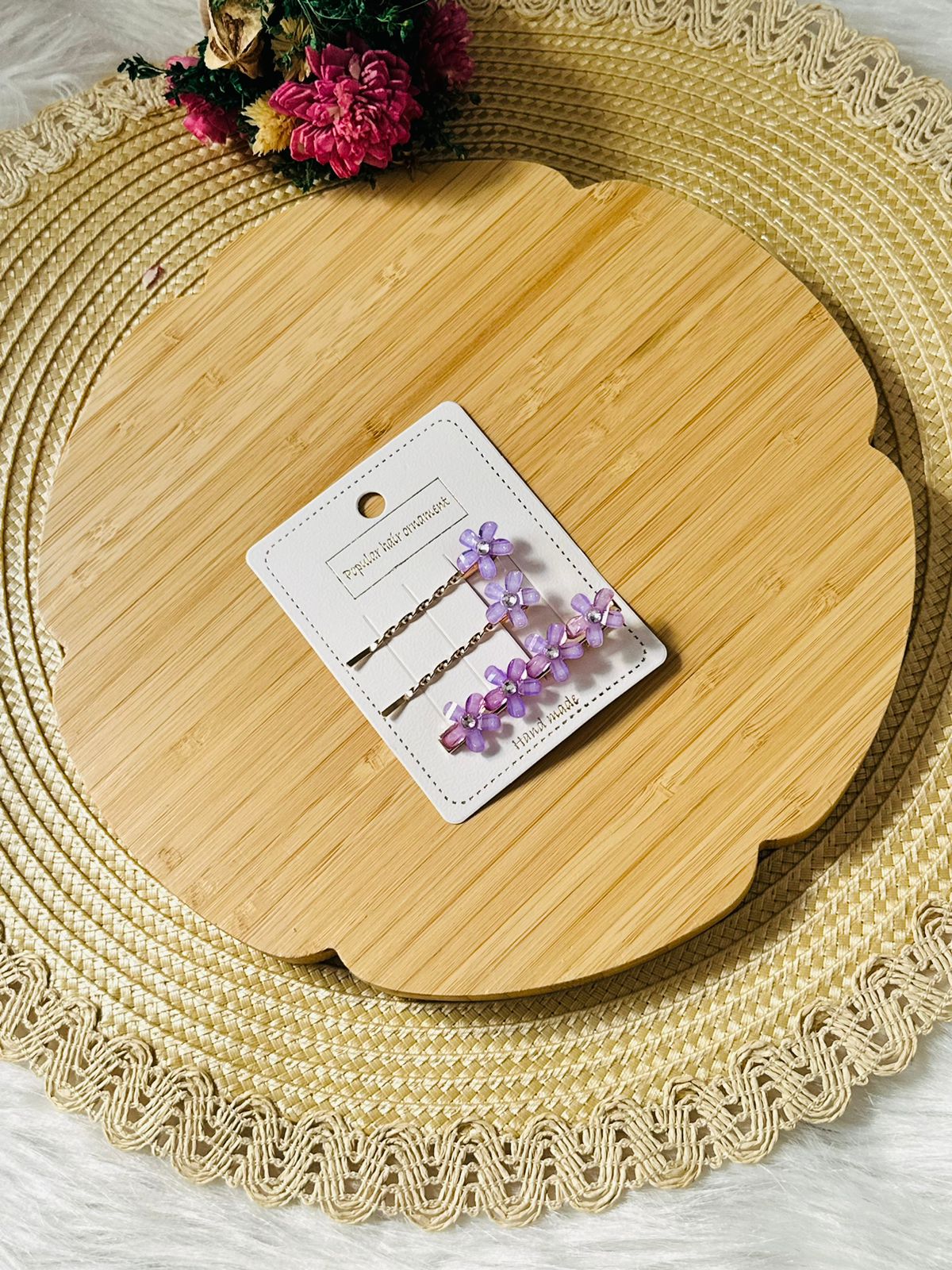 113 - Ensemble de 3 barrettes florales aubergines