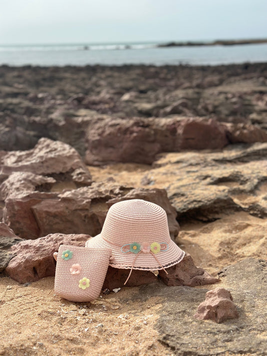 304-Ensemble chapeau et sac  Daisy rose