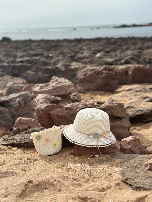 307-Ensemble Chapeau et sac Daisy blanc