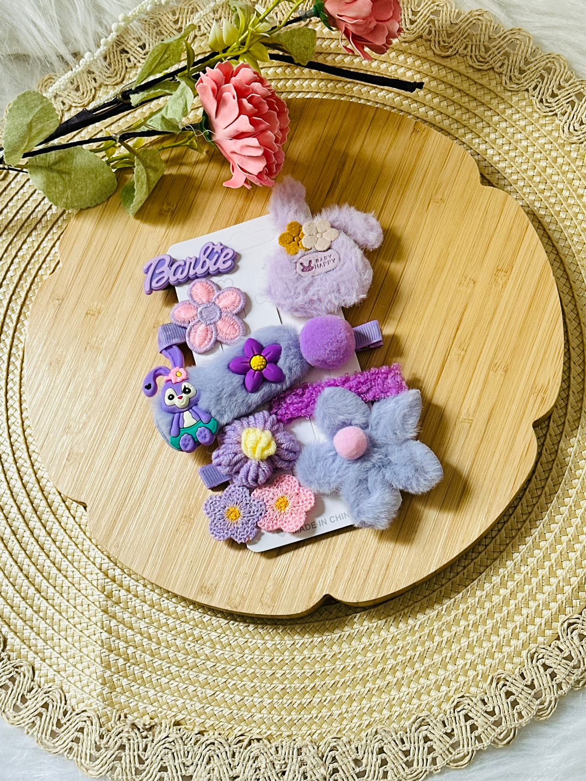 2 - Set de 9 barrettes en fourrure violet