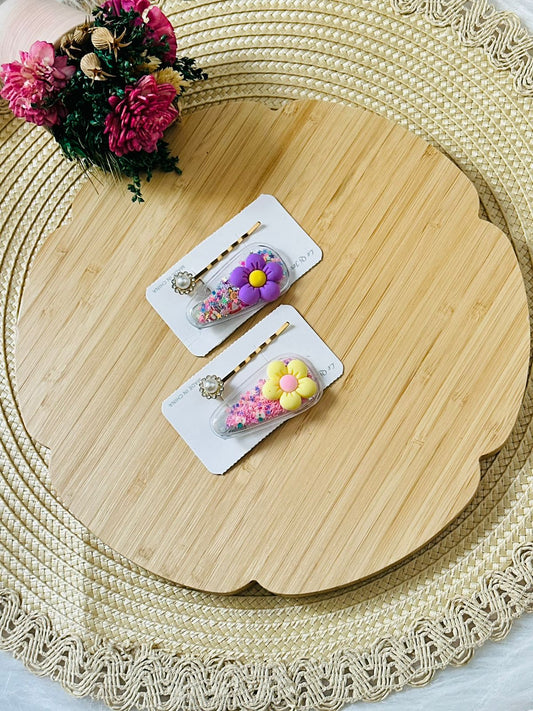 50 - Duo barrettes jaune violet