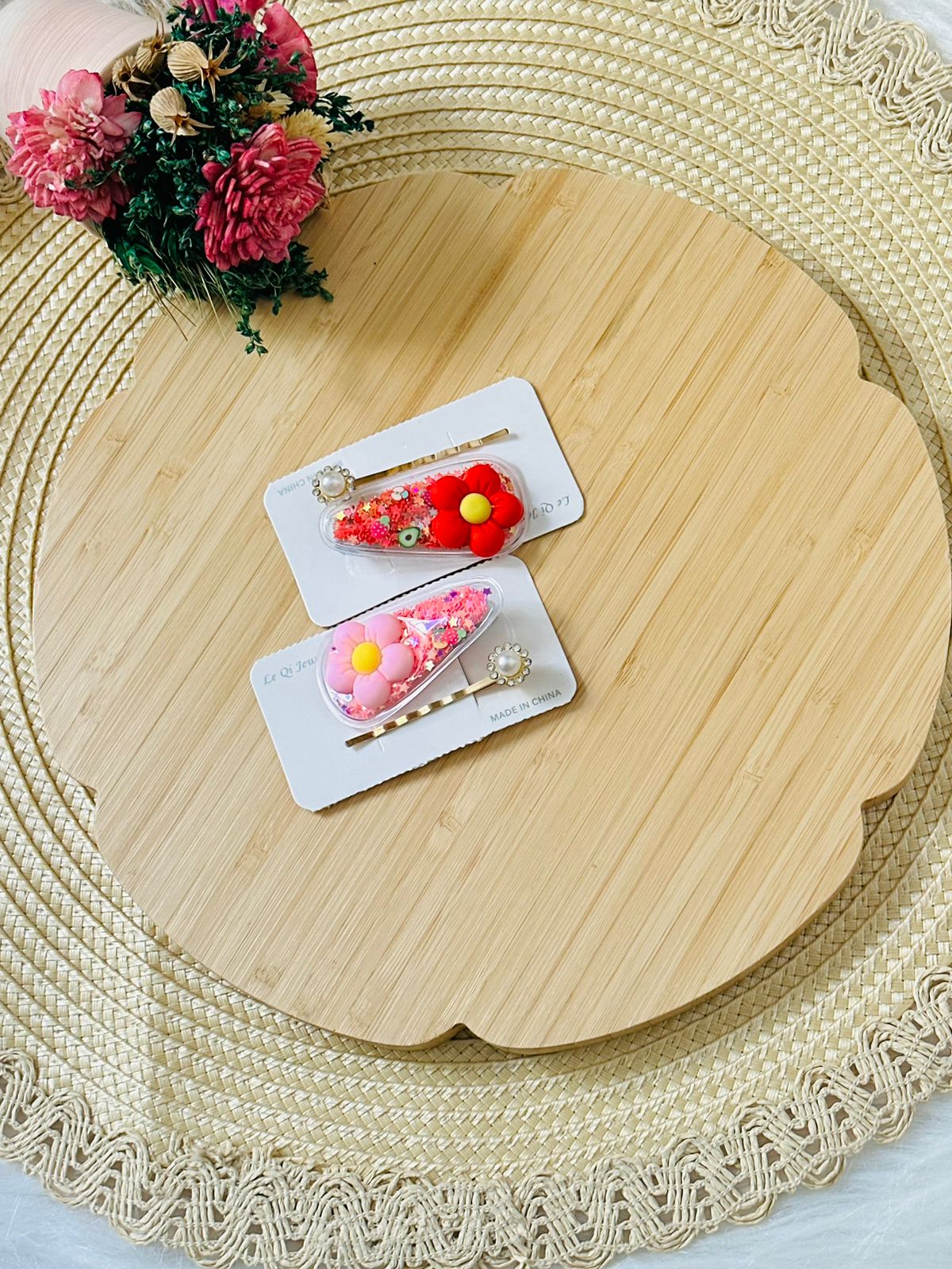 53 - Duo barrettes rouge rose
