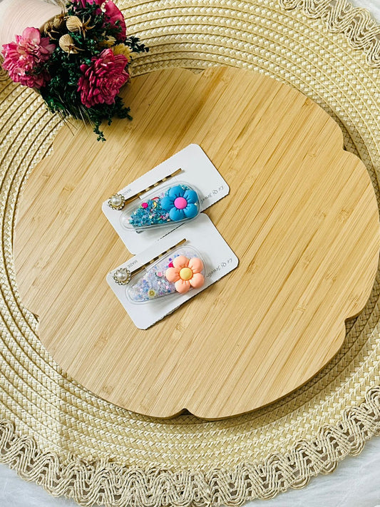 54 - Duo barrettes bleu saumon