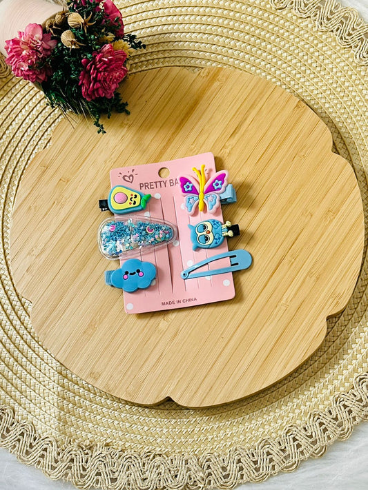 56 - Set 6 Barrettes blue