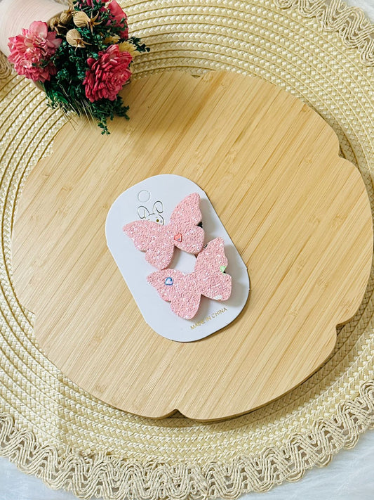 65 - Duo barrettes pink fly