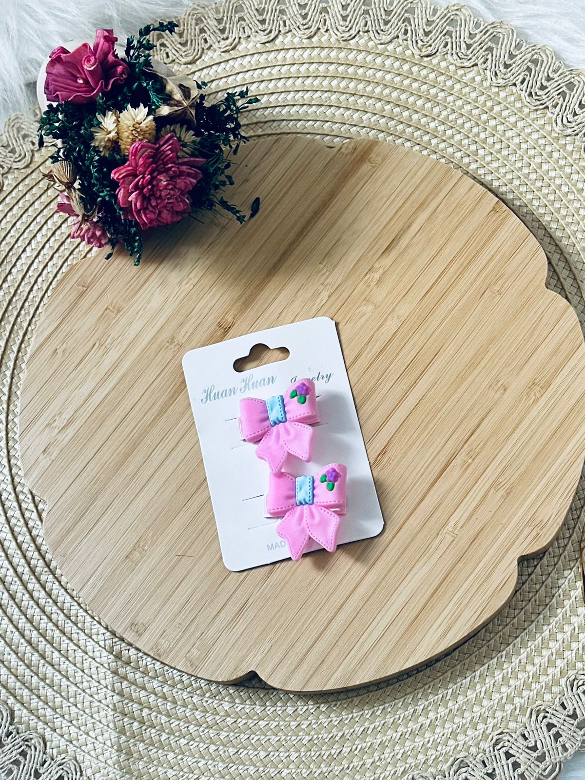 89 - Duo barrettes noeud rose