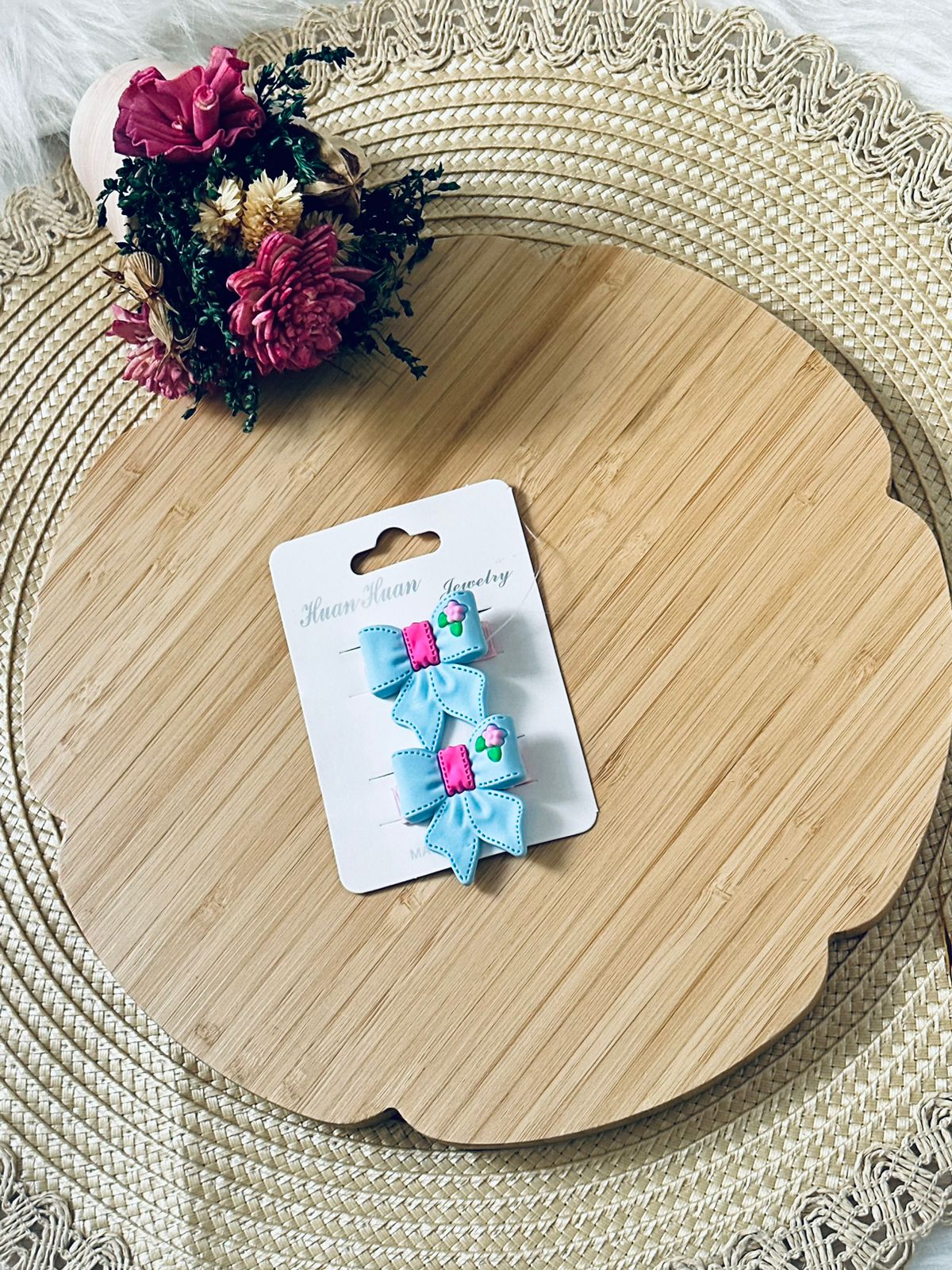 90 - Duo barrettes noeud bleu ciel