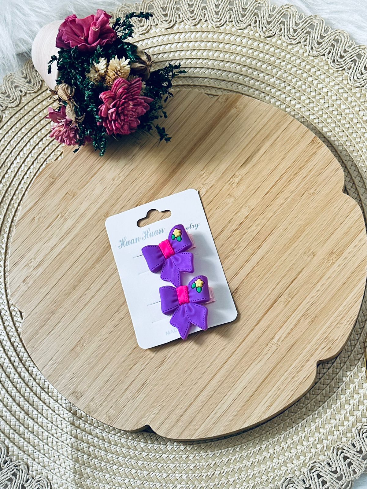 91 - Duo barrettes noeud violet