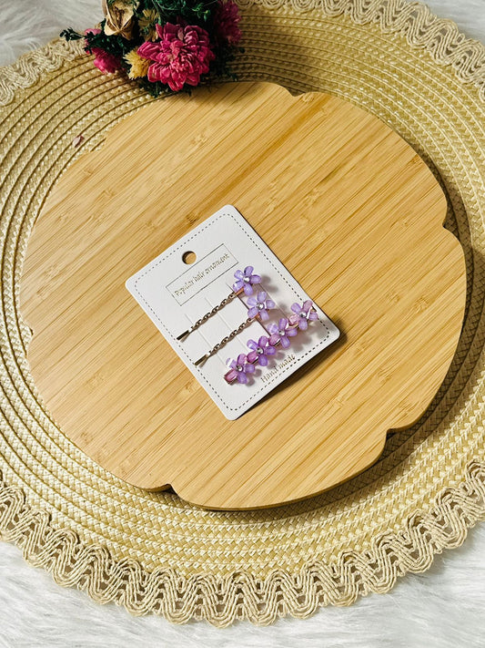 113 - Ensemble de 3 barrettes florales aubergines